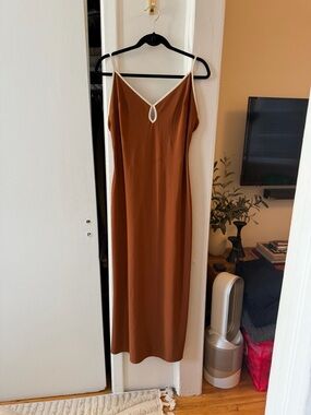 Abercrombie & Fitch Rust-Brown/Orange Slip Maxi Dress with White Trim
